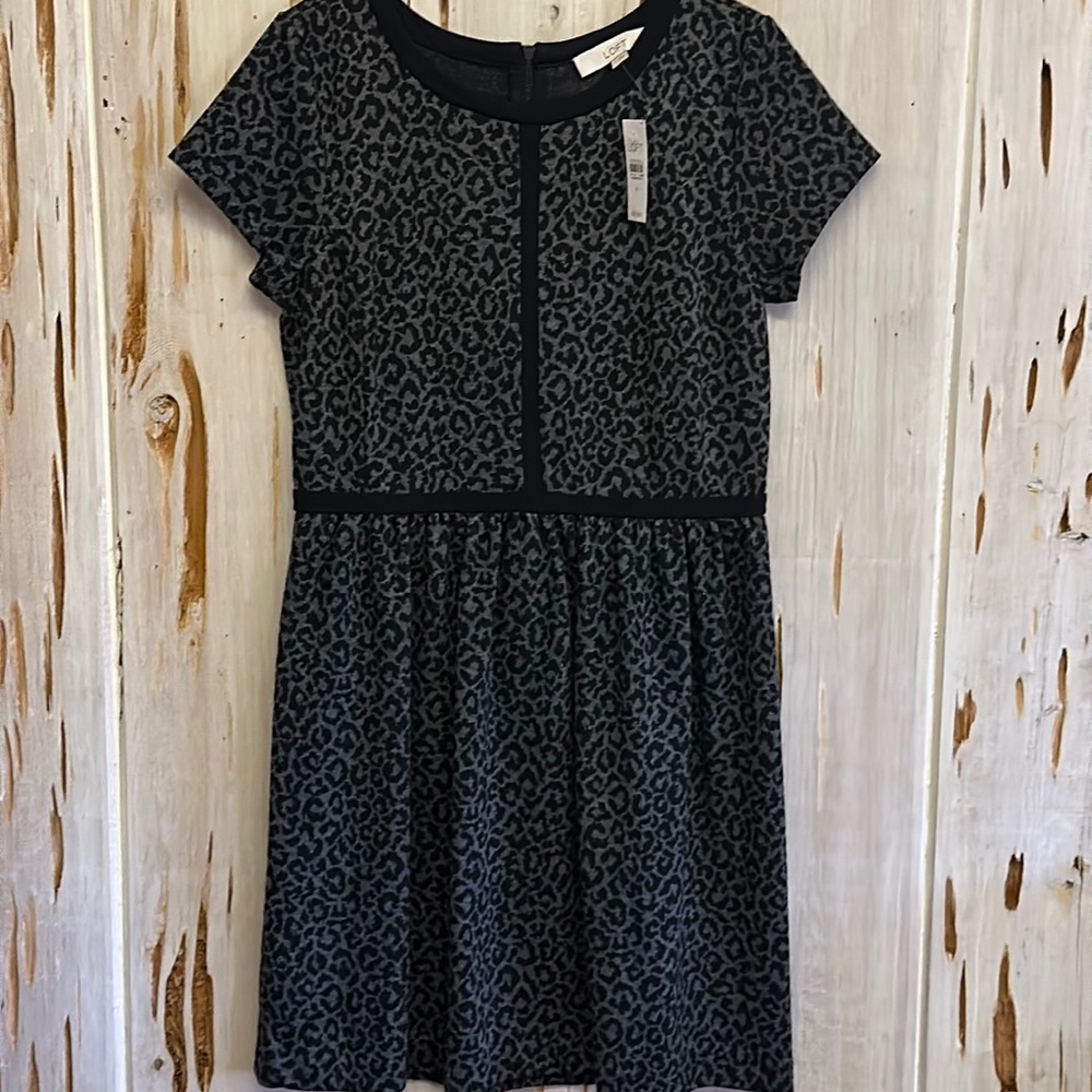 NWT Ann Taylor LOFT Black & Gray Leopard Dress